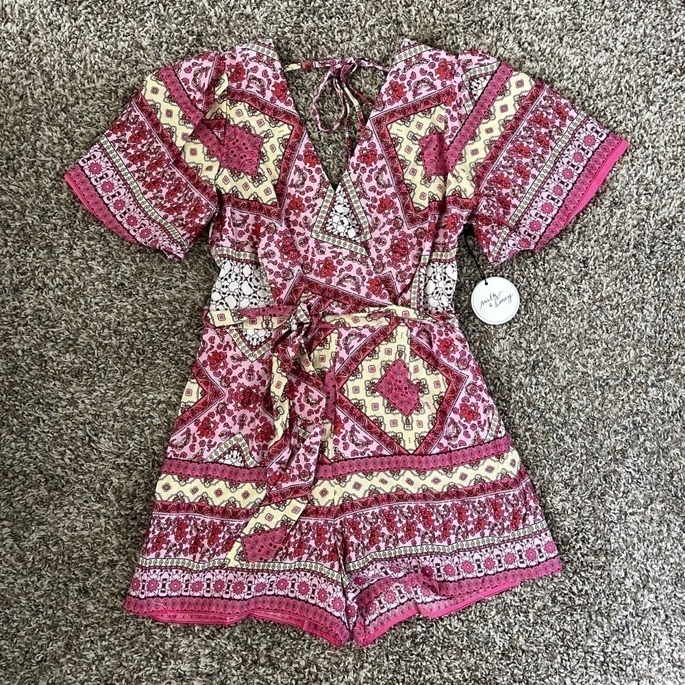 Milk & Honey Pink Bandana Print Paisley Floral Romper